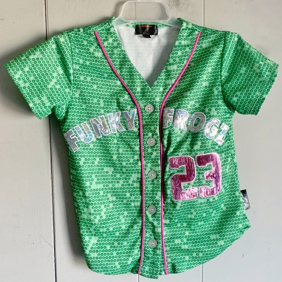 NICKELODEON Jojo Siwa Funky Frog Sequined Baseball Jersey XS - Picture 2 of 5